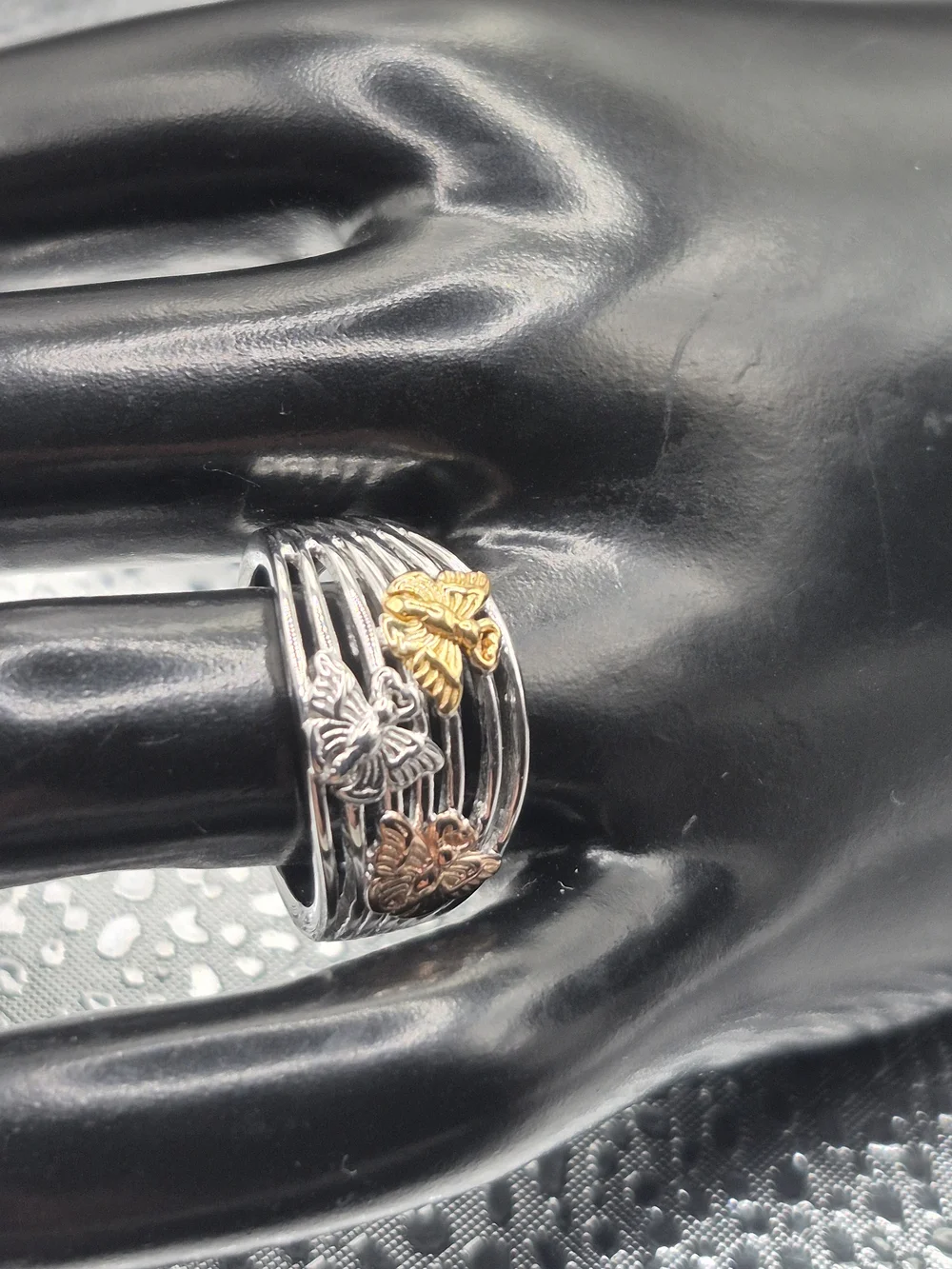 Beautiful Rose Gold, Yellow Gold And White Gold Butterfly Ring